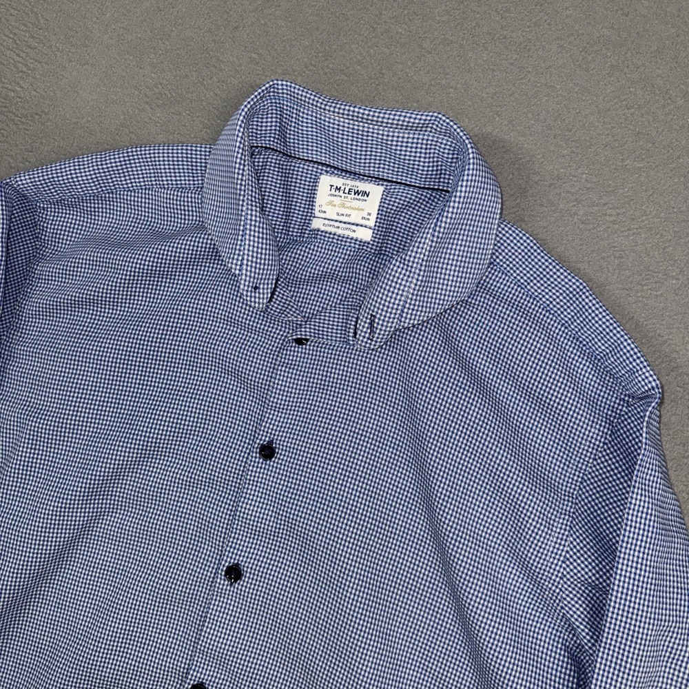 TM Lewin Dress Shirt Mens 17 36 Blue Slim Fit Long Sleeve Button Egyptian Cotton